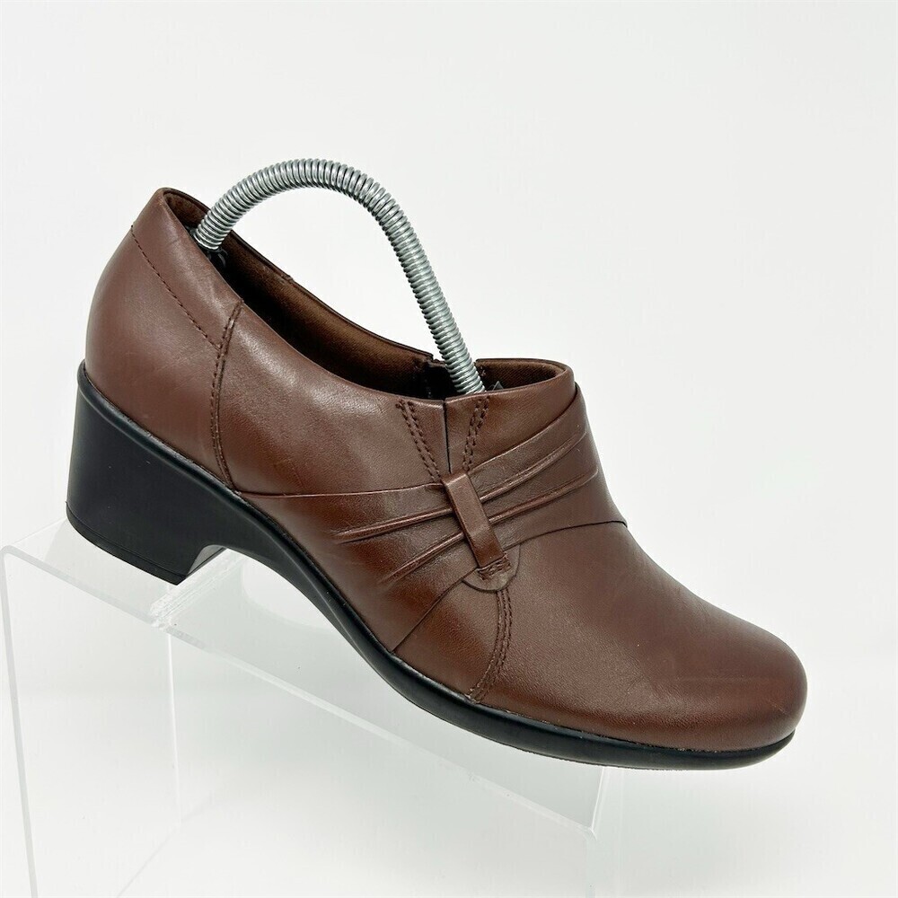 Clarks Womens Brown Leather Cushion Soft Slip On Ankle Boots Size 11 Comfort